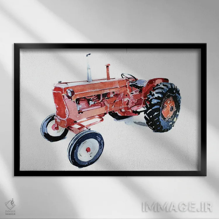 تابلو تراکتور قرمز کوچولو اثر ادز واترکالرز (برند نقاشی آبرنگ) - نمای قابدار مشکی