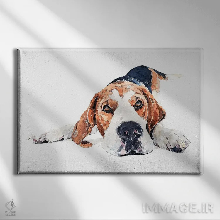 تابلو زمان بازی سگ بیگل اثر ادز واترکالرز (برند نقاشی آبرنگ) - نمای روبهرو روی دیوار