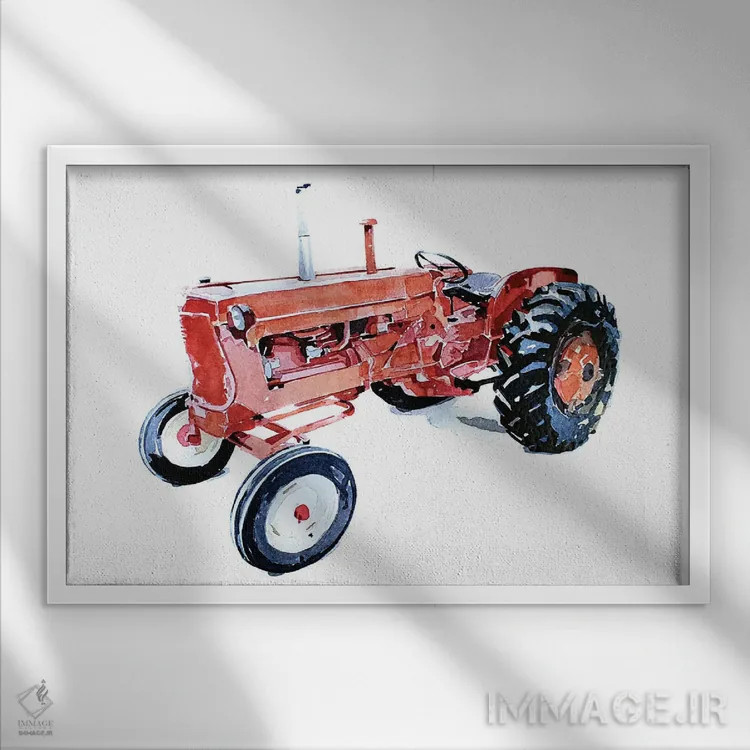 تابلو تراکتور قرمز کوچولو اثر ادز واترکالرز (برند نقاشی آبرنگ) - نمای قابدار سفید