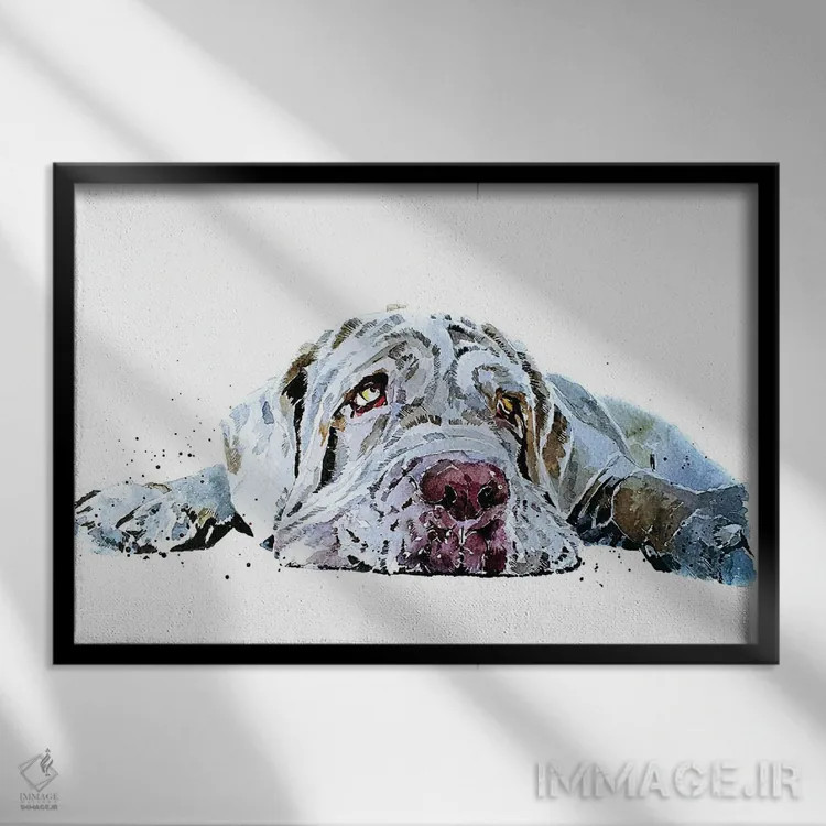 تابلو عشق توله ناپولیتن ماستیف اثر ادز واترکالرز (برند نقاشی آبرنگ) - نمای قابدار مشکی