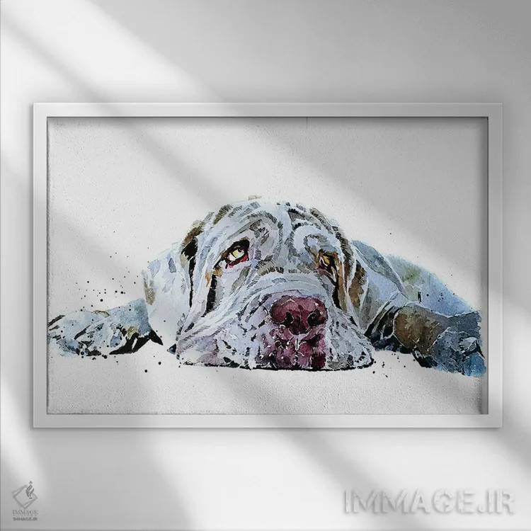 تابلو عشق توله ناپولیتن ماستیف اثر ادز واترکالرز (برند نقاشی آبرنگ) - نمای قابدار سفید