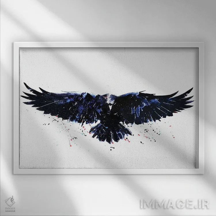 تابلو کلاغ سیاه اثر ادز واترکالرز (برند نقاشی آبرنگ) - نمای قابدار سفید