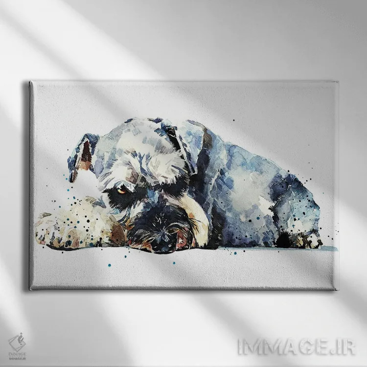 تابلو اشناوزر ۱ (نژاد سگ) اثر ادز واترکالرز (برند نقاشی آبرنگ) - نمای روبهرو روی دیوار
