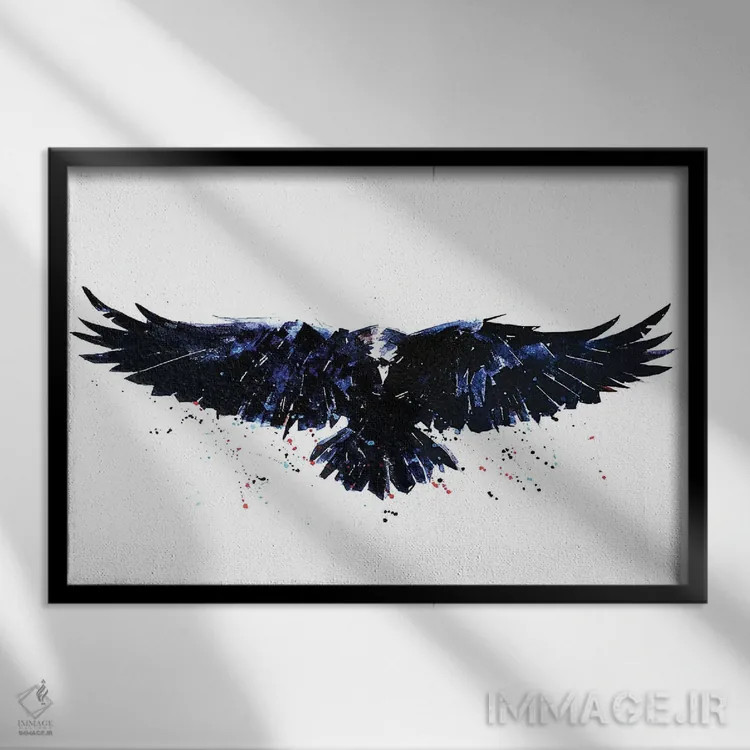 تابلو کلاغ سیاه اثر ادز واترکالرز (برند نقاشی آبرنگ) - نمای قابدار مشکی