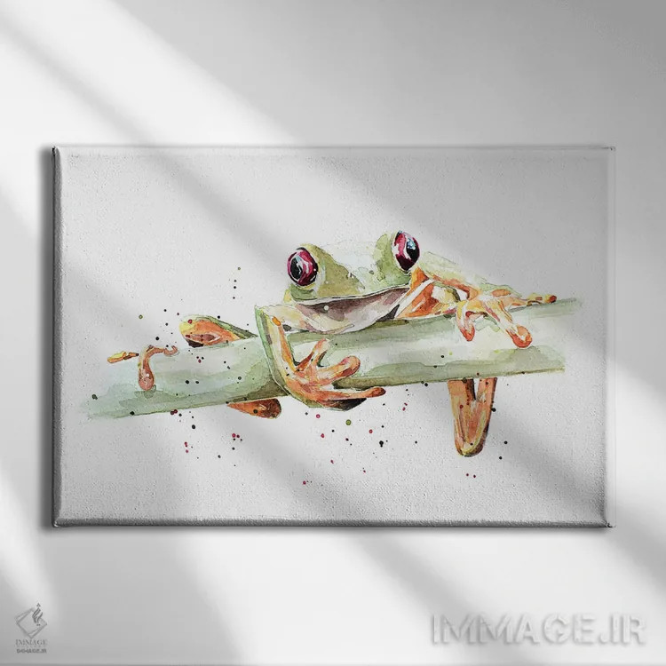 تابلو قورباغه درختی اثر ادز واترکالرز (برند نقاشی آبرنگ) - نمای روبهرو روی دیوار