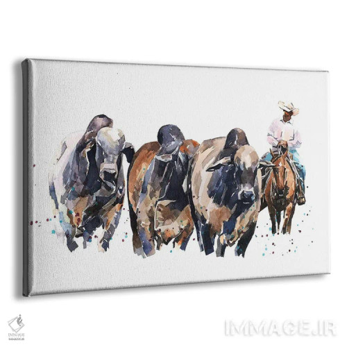 تابلو گاو براهمن و گاوچران اثر ادز واترکالرز (برند نقاشی آبرنگ) - نمای پرسپکتیو محصول