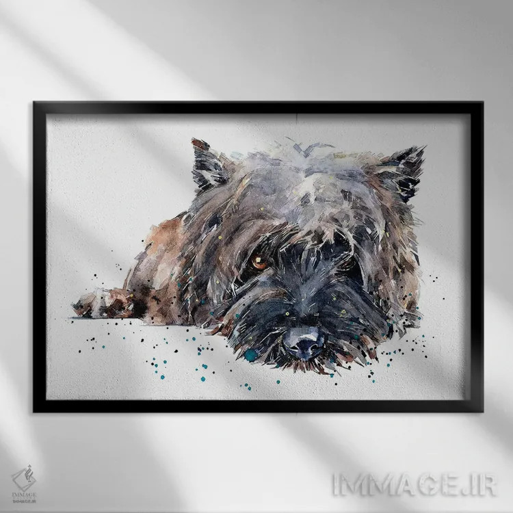 تابلو کرن تریر II (نژاد سگ) اثر ادز واترکالرز (برند نقاشی آبرنگ) - نمای قابدار مشکی