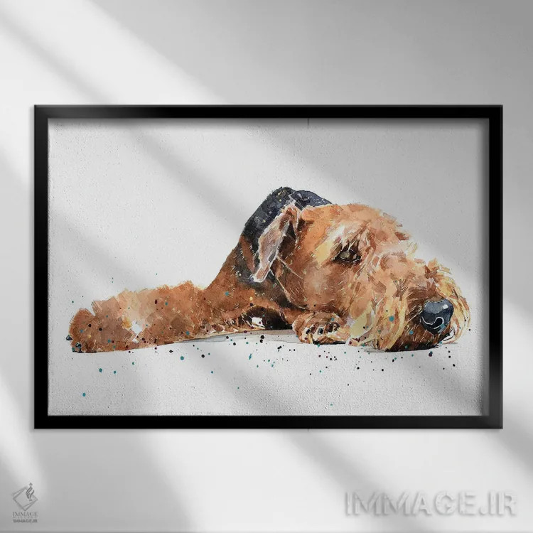 تابلو ایردیل (نژاد سگ) اثر ادز واترکالرز (برند نقاشی آبرنگ) - نمای قابدار مشکی