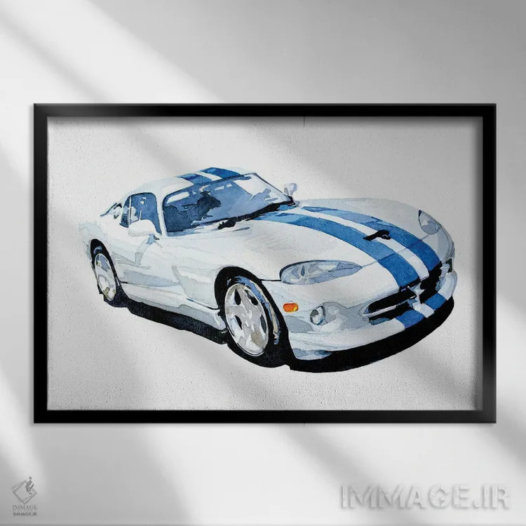 تابلو اتومبیل اثر ادز واترکالرز (برند نقاشی آبرنگ) - نمای قابدار مشکی