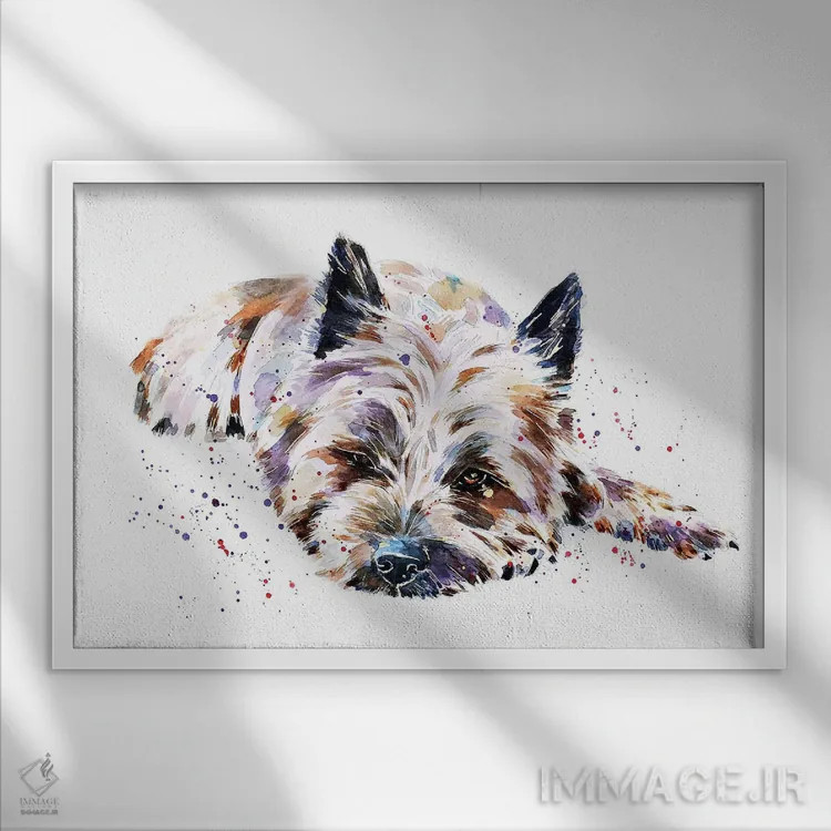 تابلو کرن تریر I (نژاد سگ) اثر ادز واترکالرز (برند نقاشی آبرنگ) - نمای قابدار سفید