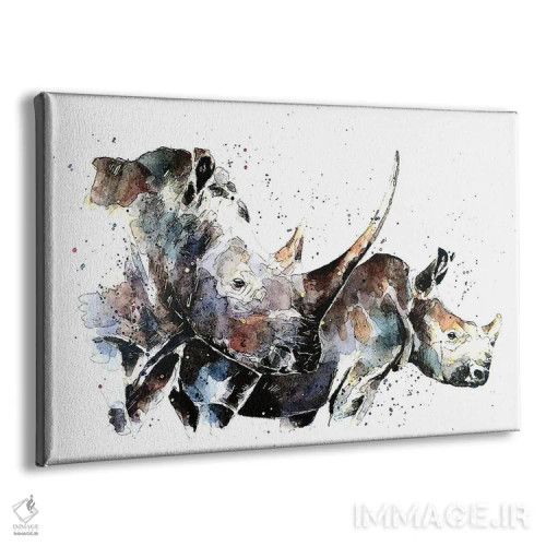 تابلو کرگدنهای دردسرساز دوگانه اثر ادز واترکالرز (برند نقاشی آبرنگ) - نمای پرسپکتیو محصول