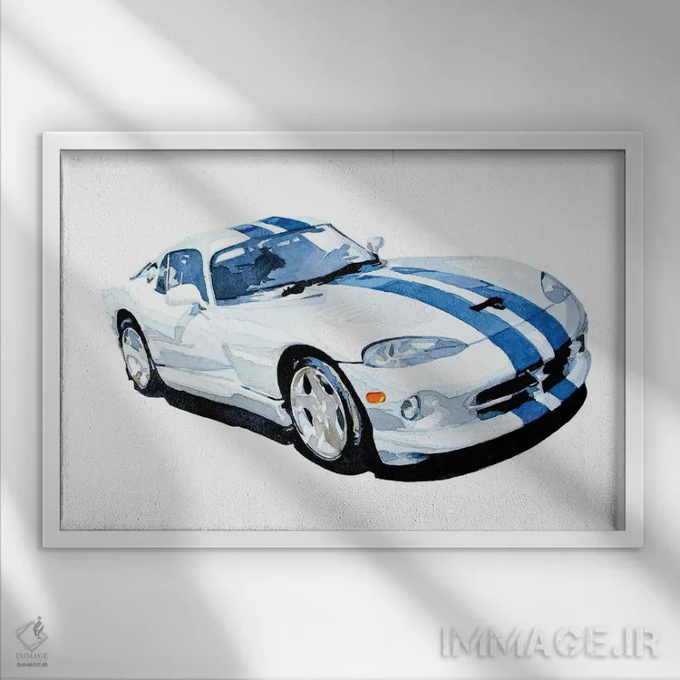 تابلو اتومبیل اثر ادز واترکالرز (برند نقاشی آبرنگ) - نمای قابدار سفید