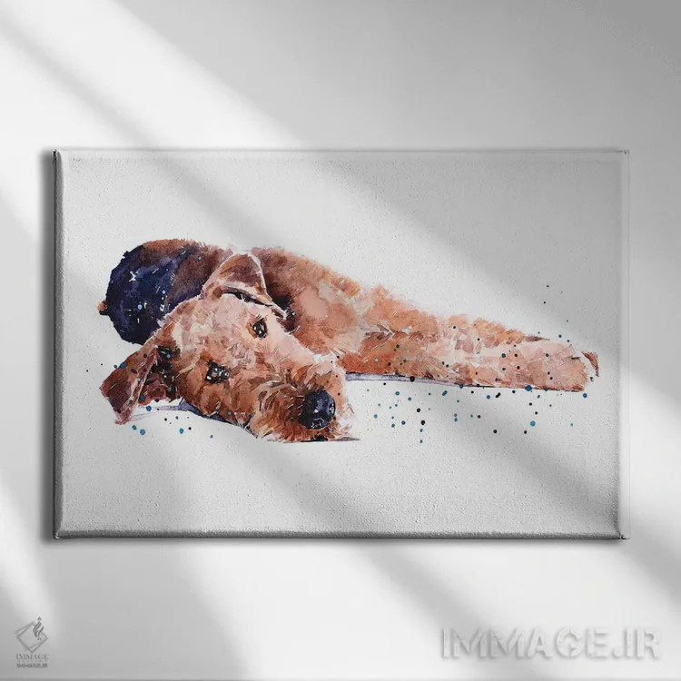 تابلو ایردیل I (نژاد سگ) اثر ادز واترکالرز (برند نقاشی آبرنگ) - نمای روبهرو روی دیوار