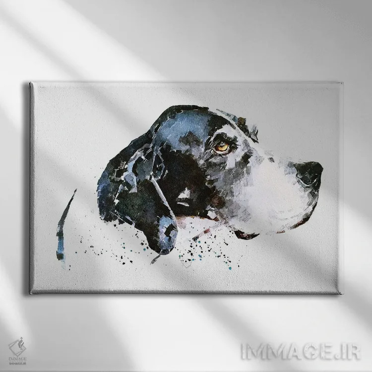 تابلو پوینتر انگلیسی (نژاد سگ) اثر ادز واترکالرز (برند نقاشی آبرنگ) - نمای روبهرو روی دیوار