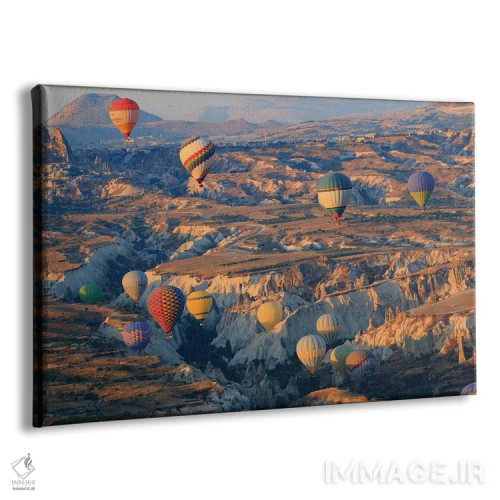 تابلو ترکیه، آناتولی، کاپادوکیا، گورمه. بالنهای هوای گرم بالای دره سرخ III اثر امیلی ویلسون - نمای پرسپکتیو محصول