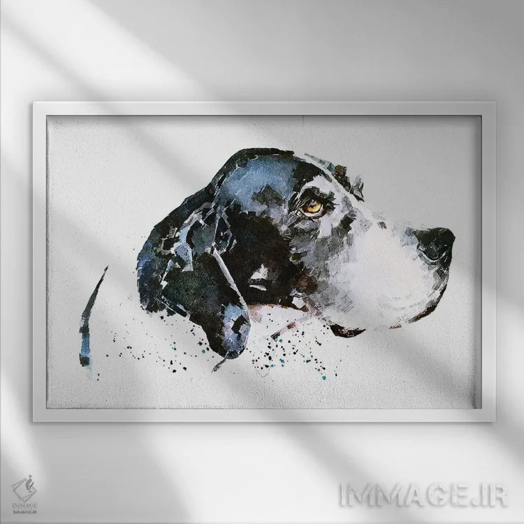 تابلو پوینتر انگلیسی (نژاد سگ) اثر ادز واترکالرز (برند نقاشی آبرنگ) - نمای قابدار سفید