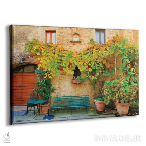 تابلو ایتالیا، توسکانی، استان سینا، کیوسوره. شهر تپهای. رنگهای پاییزی و نیمکت پارک اثر امیلی ویلسون - نمای پرسپکتیو محصول