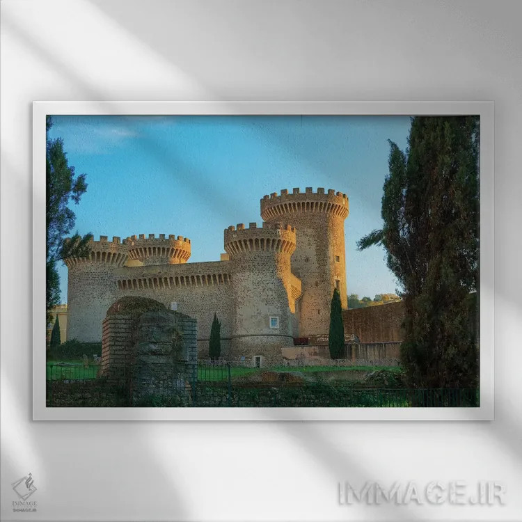 تابلو ایتالیا، روکا پیا. قلعه در تیوُلی، نزدیک رم اثر امیلی ویلسون - نمای قابدار سفید