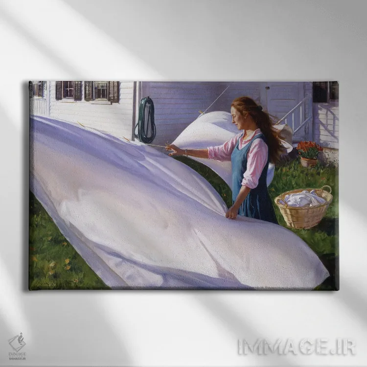 تابلو آویزان کردن ملحفهها اثر ایوان ویلسون - نمای روبهرو روی دیوار