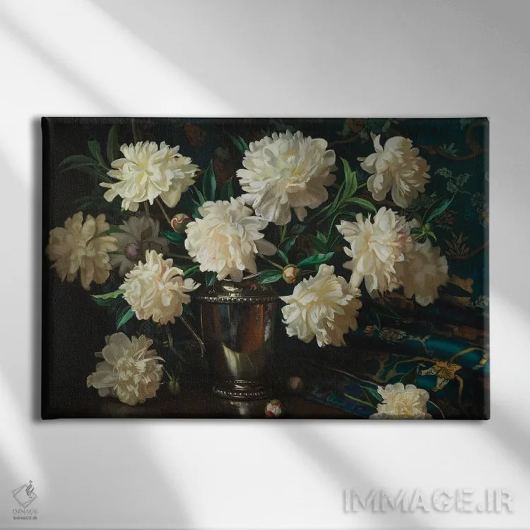 تابلو گلهای صدتومانی و نقره اثر ایوان ویلسون - نمای روبهرو روی دیوار