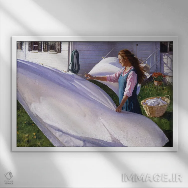 تابلو آویزان کردن ملحفهها اثر ایوان ویلسون - نمای قابدار سفید