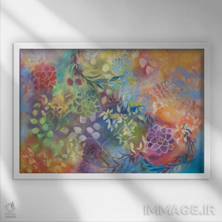 تابلو برگهای آبی اثر الیری ریـدال - نمای قابدار سفید