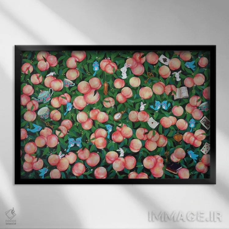 تابلو باغ هلو اثر یوری کیم - نمای قابدار مشکی