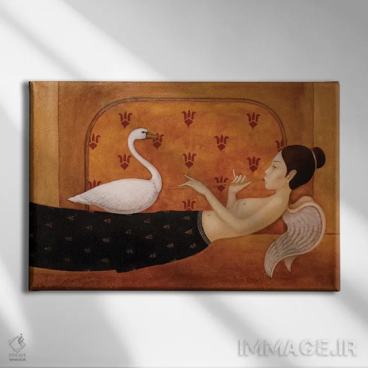 تابلو فرشته و قوی سفید اثر ادوارد زنتسیک - نمای روبهرو روی دیوار