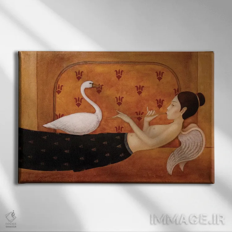 تابلو فرشته و قوی سفید اثر ادوارد زنتسیک - نمای روبهرو روی دیوار