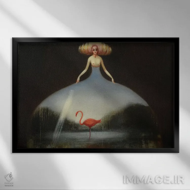 تابلو فلامینگو صورتی اثر ادوارد زنتسیک - نمای قابدار مشکی