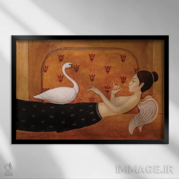 تابلو فرشته و قوی سفید اثر ادوارد زنتسیک - نمای قابدار مشکی