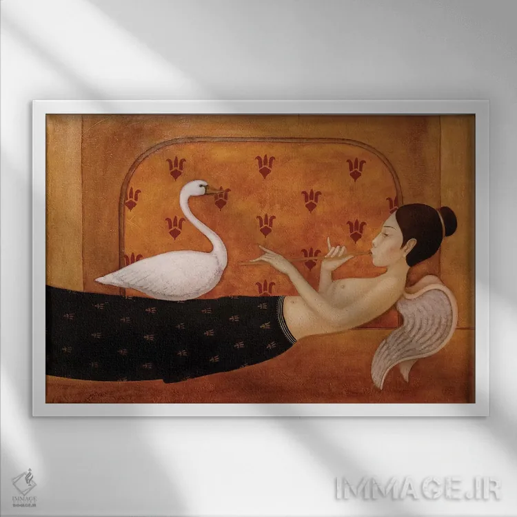 تابلو فرشته و قوی سفید اثر ادوارد زنتسیک - نمای قابدار سفید