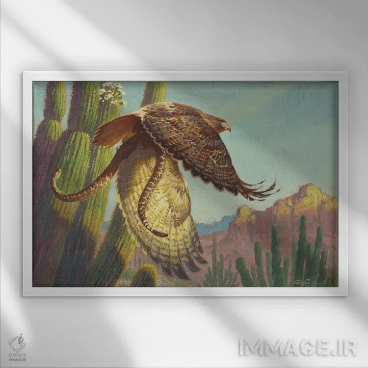 تابلو دمسرخ و مار زنگی اثر ازرا تاکر - نمای قابدار سفید