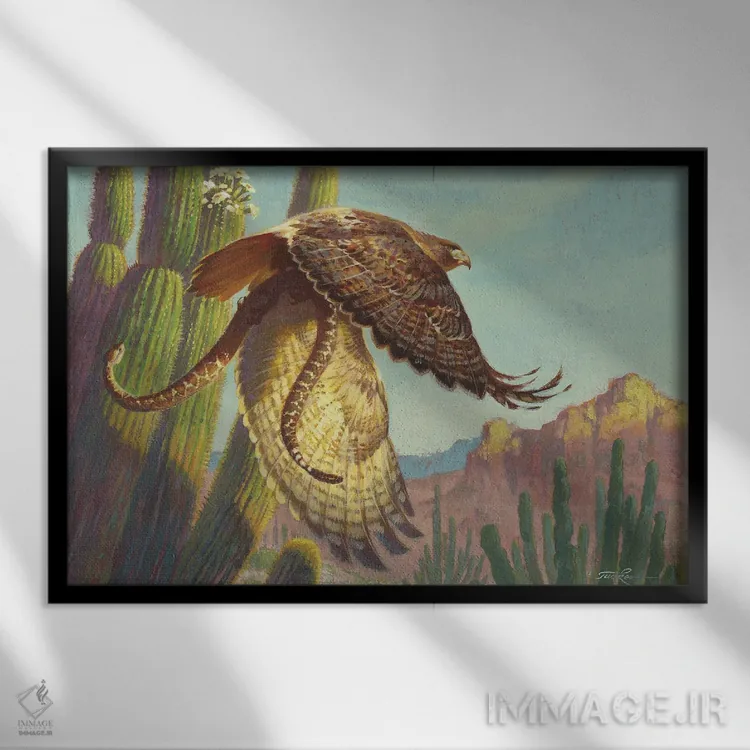 تابلو دمسرخ و مار زنگی اثر ازرا تاکر - نمای قابدار مشکی