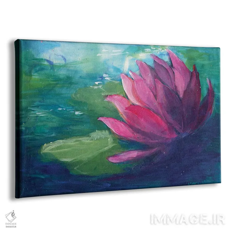 تابلو نیلوفر آبی صورتی اثر مایت فلای آرت اند ایلاستریشن (استودیو طراحی و تصویرگری) - نمای پرسپکتیو محصول