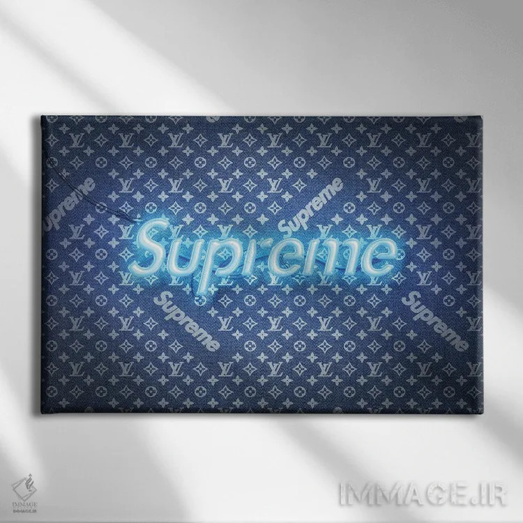 تابلو سوپریم × لوئی ویتون جین (برند) اثر فرانک آموروسو - نمای روبهرو روی دیوار
