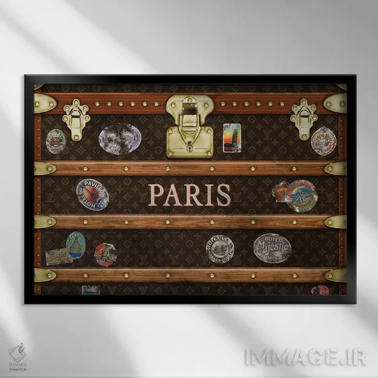 تابلو چمدان وینتیج لوئی ویتون پاریس اثر فرانک آموروسو - نمای قابدار مشکی
