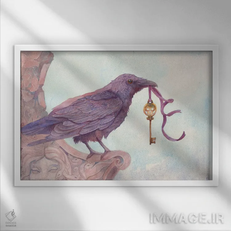 تابلو یکی برای اندوه (ضربالمثل کلاغ و غم) اثر مایت فلای آرت اند ایلاستریشن (استودیو طراحی و تصویرگری) - نمای قابدار سفید