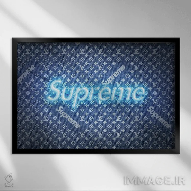 تابلو سوپریم × لوئی ویتون جین (برند) اثر فرانک آموروسو - نمای قابدار مشکی