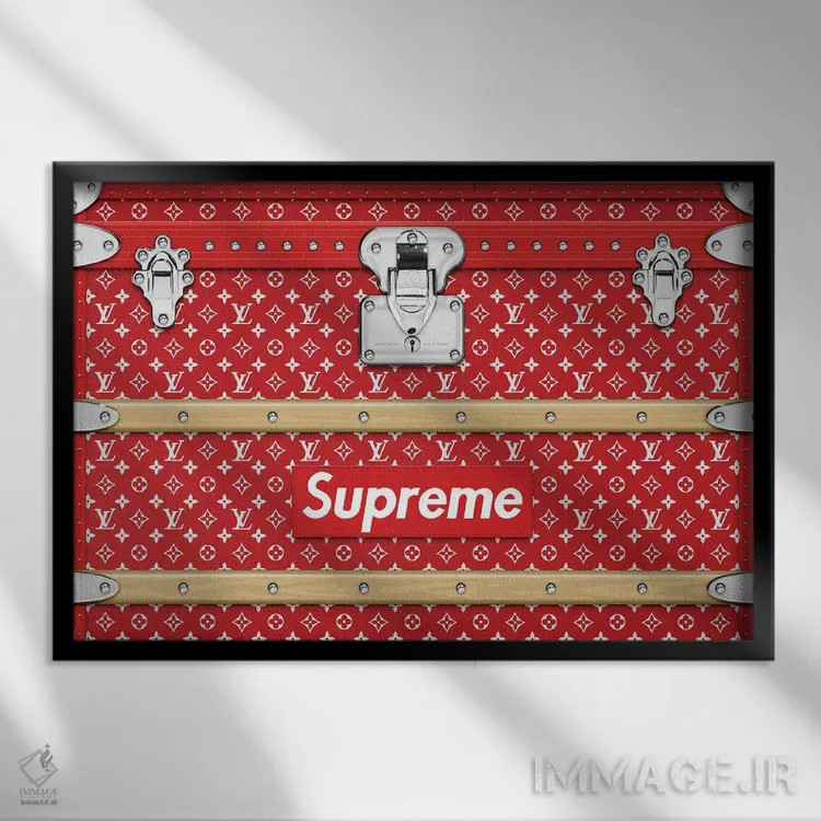 تابلو چمدان سوپریم (برند) اثر فرانک آموروسو - نمای قابدار مشکی