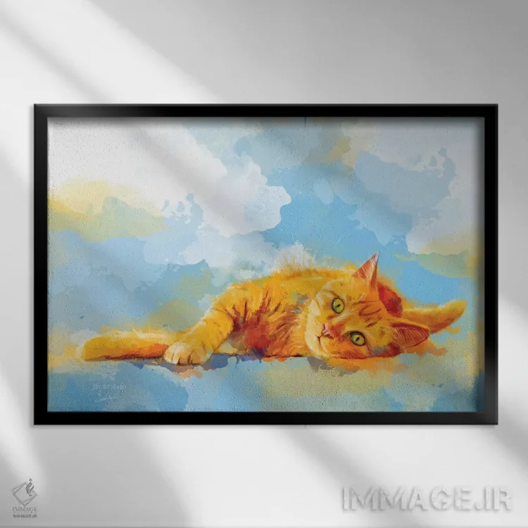 تابلو رویای گربه اثر فلو آرت استودیو (استودیوی هنری) - نمای قابدار مشکی