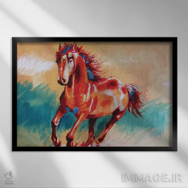تابلو اسب دونده اثر فلو آرت استودیو (استودیوی هنری) - نمای قابدار مشکی