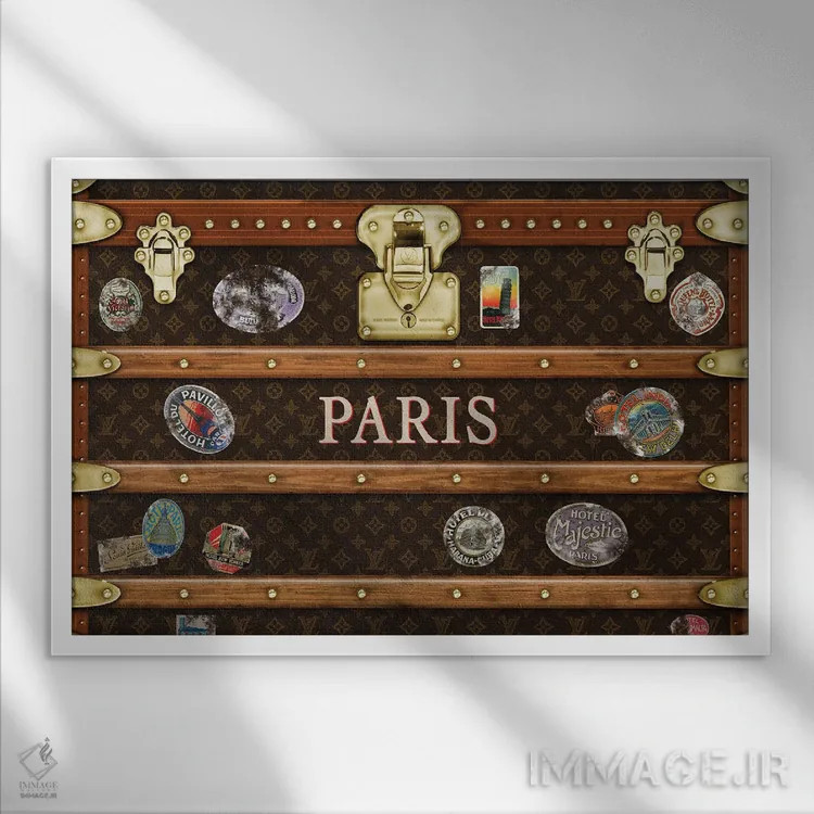 تابلو چمدان وینتیج لوئی ویتون پاریس اثر فرانک آموروسو - نمای قابدار سفید