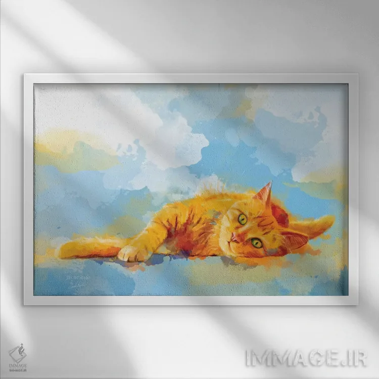 تابلو رویای گربه اثر فلو آرت استودیو (استودیوی هنری) - نمای قابدار سفید