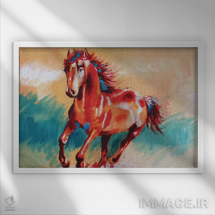 تابلو اسب دونده اثر فلو آرت استودیو (استودیوی هنری) - نمای قابدار سفید