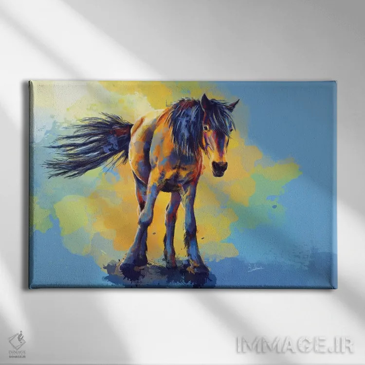 تابلو اسب در آفتاب اثر فلو آرت استودیو (استودیوی هنری) - نمای روبهرو روی دیوار