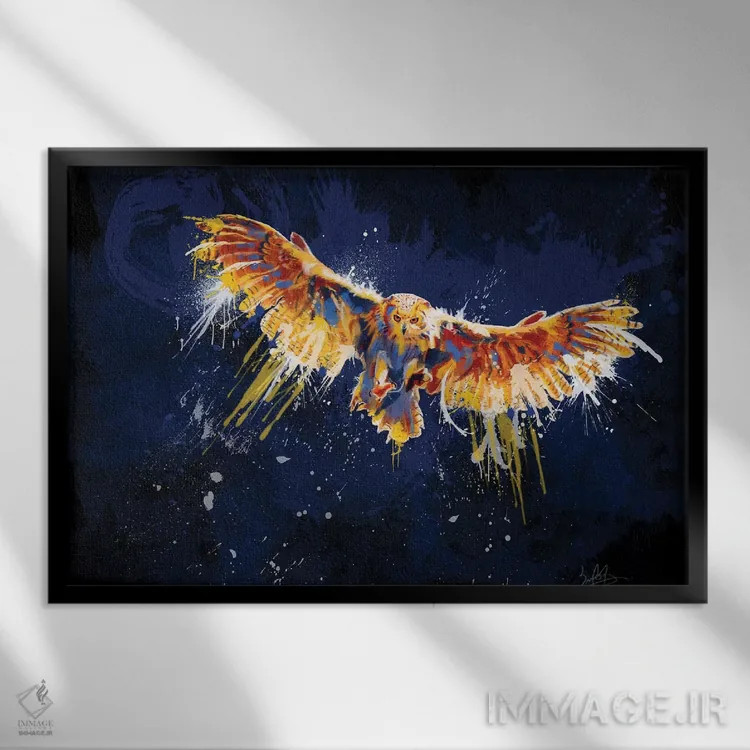 تابلو جغد شب اثر فلو آرت استودیو (استودیوی هنری) - نمای قابدار مشکی