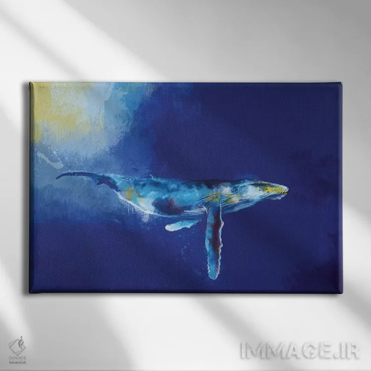 تابلو نهنگ آبی عمیق اثر فلو آرت استودیو (استودیوی هنری) - نمای روبهرو روی دیوار