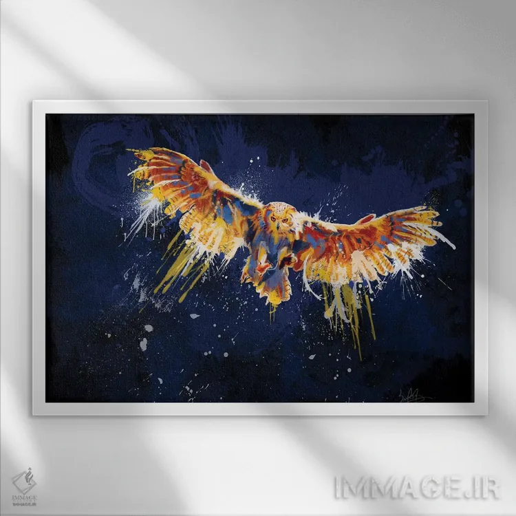 تابلو جغد شب اثر فلو آرت استودیو (استودیوی هنری) - نمای قابدار سفید