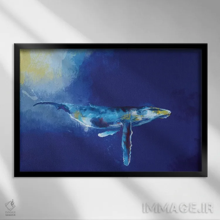 تابلو نهنگ آبی عمیق اثر فلو آرت استودیو (استودیوی هنری) - نمای قابدار مشکی
